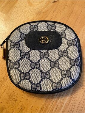 Vintage Gucci Leather Coin Card Pouch Wallet Navy Blue 4.5”